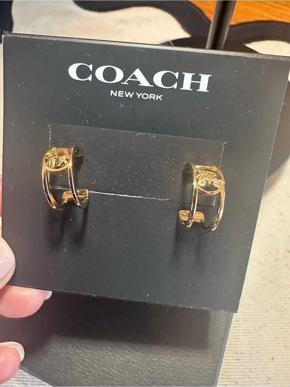 Coach Gold-Tone Horse & Carriage Huggie Earrings | Original Pouch ✨ NWT - Picture 4 of 6